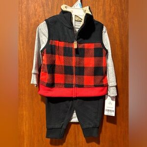 Carters 3 piece vest set, plaid, size 6 months *NEW* Winter, Christmas, Holiday